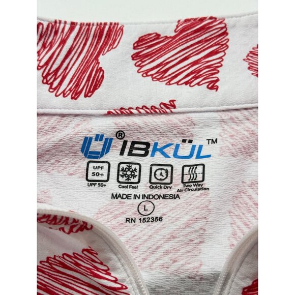 IBKUL Women's Millie Long Sleeve Top 1/4 Zip Mock Neck Hearts UPF 50+ EUC Size L - Picture 6 of 8